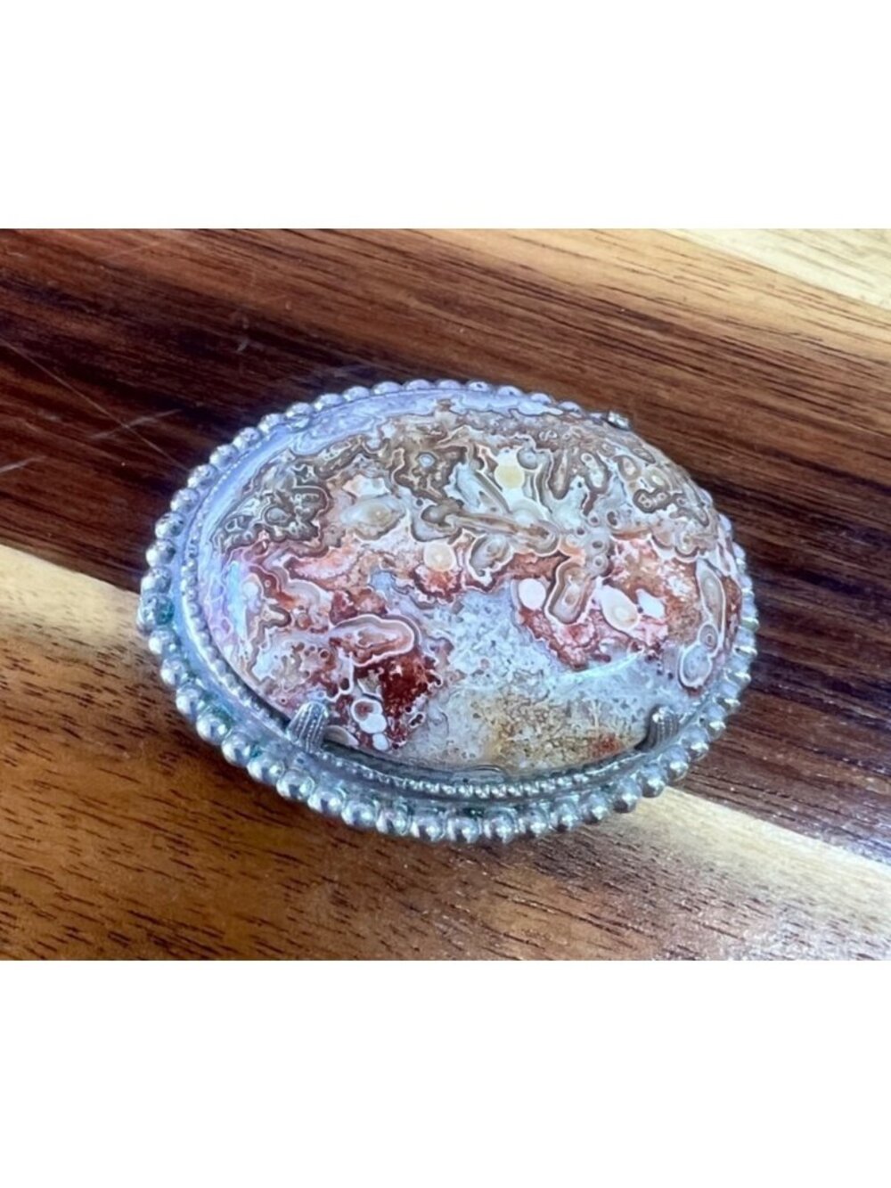Vintage Silver "Crazy Lace" Agate Brooch